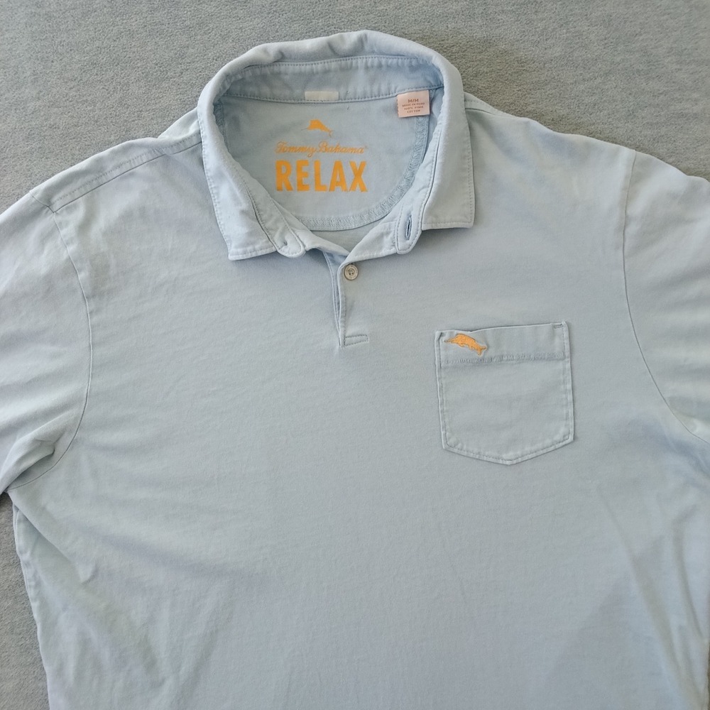 Tommy Bahama Relax Mens Medium Light Blue Pima Cotton Short Sleeve Polo Shirt